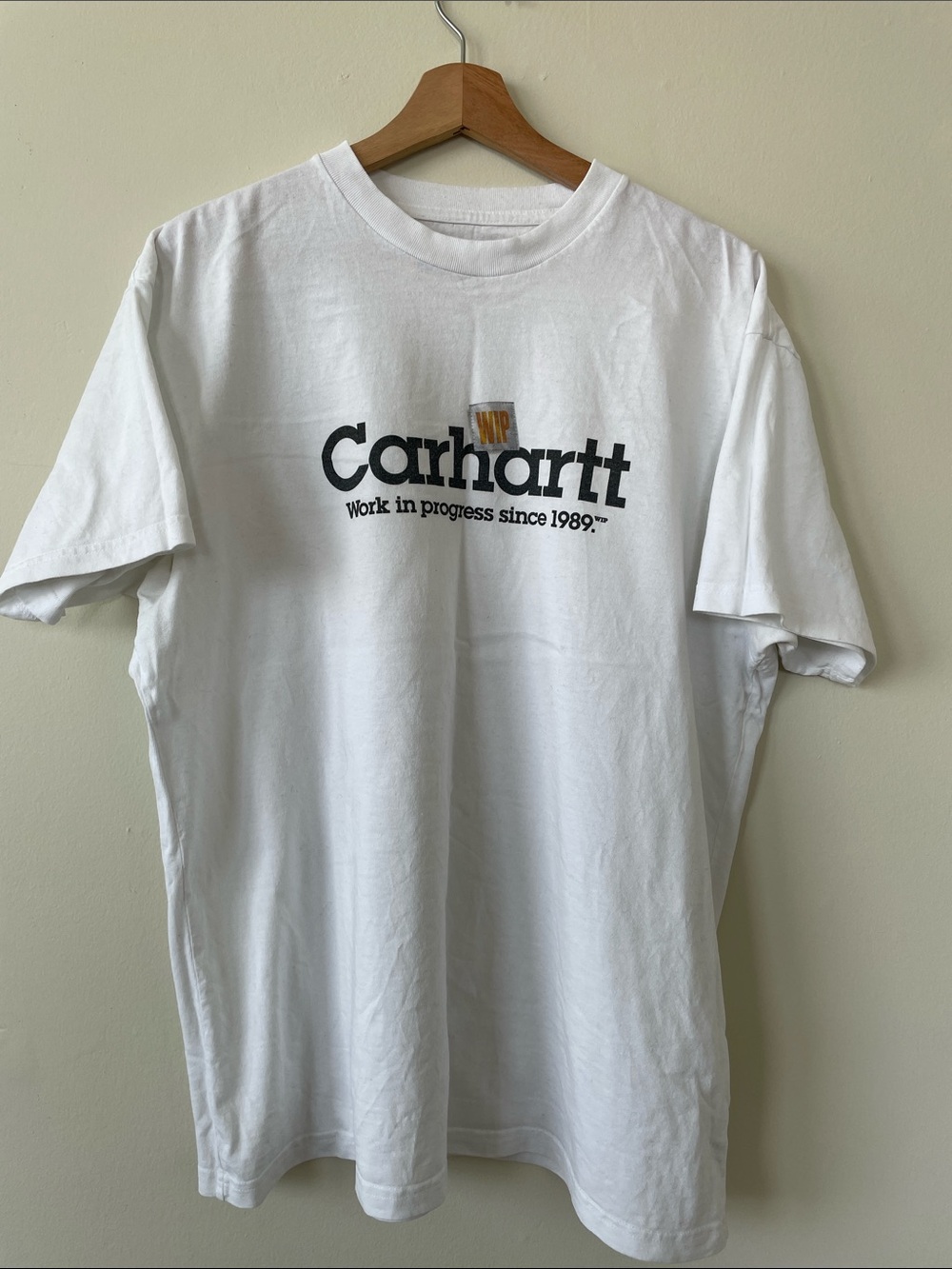 Carhartt White Short-Sleeve Logo Tee with Small Gold Accent